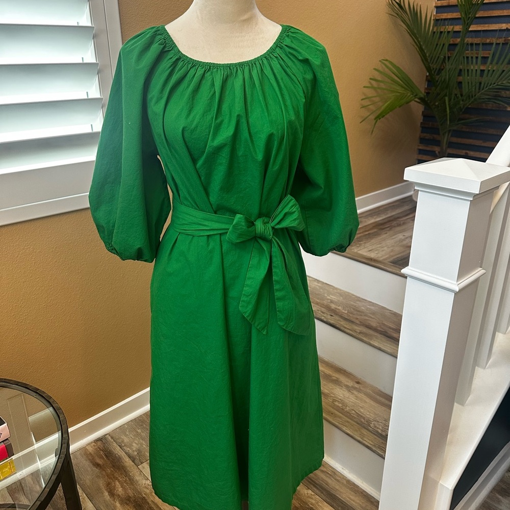 Frances Valentine Green Pleated Sundress with Bishop Sleeves